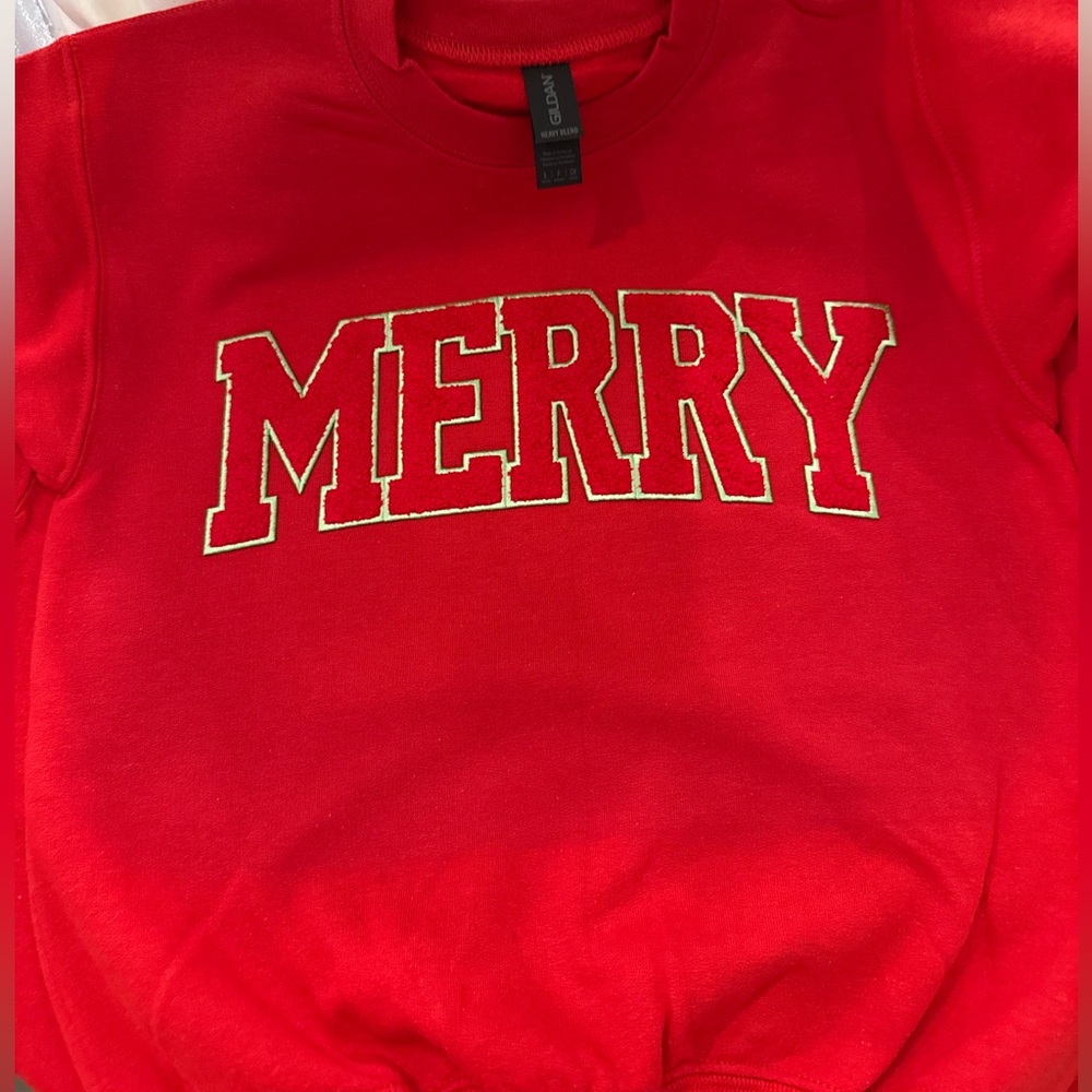Brand new sweatshirt with chenille “Merry” multiple sizes available